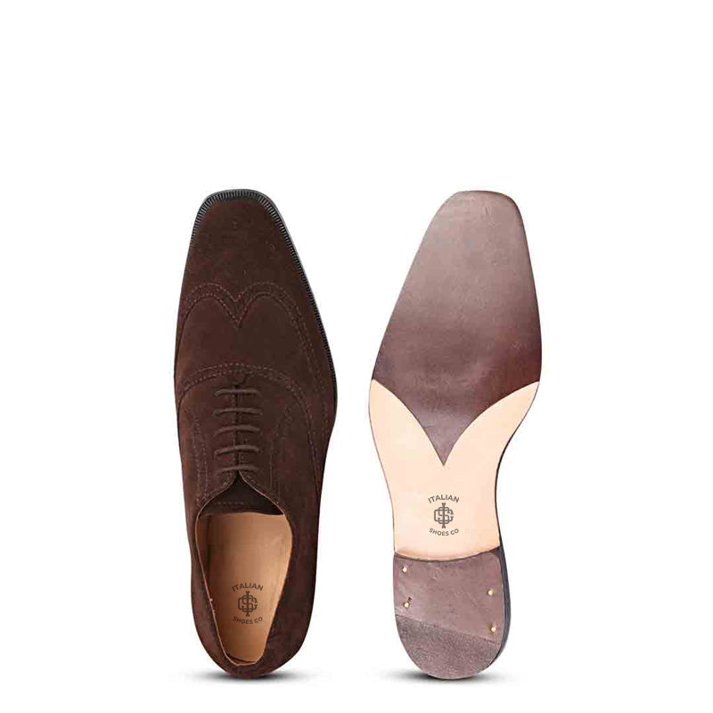 Leather Square Toe Lace Up Brown Wingtip Oxford Shoe