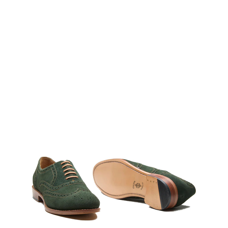 Classic Design Suede Wingtip Leather Oxford Shoe Olive Green