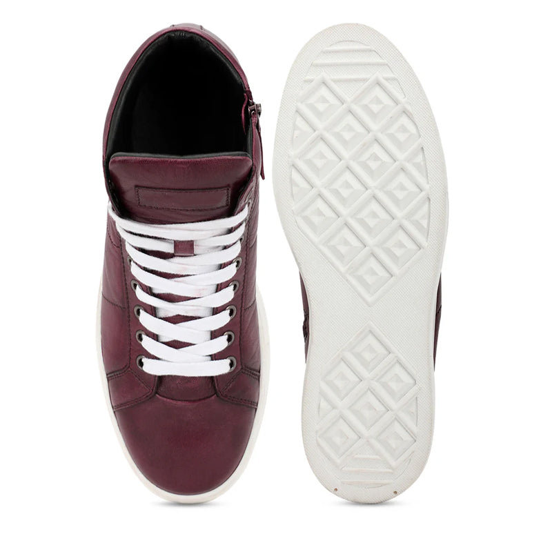 Lace-Up Leather Handcrafted Burgundy Sneaker