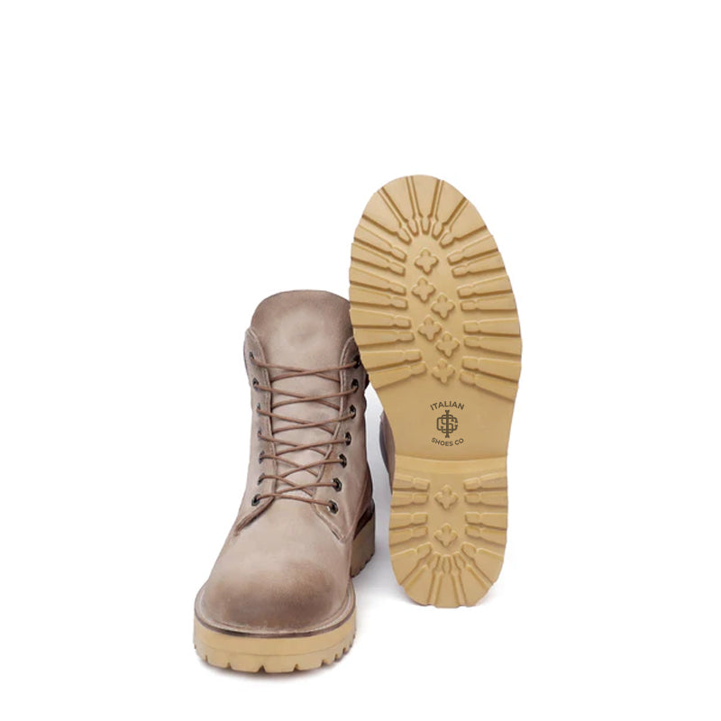 Suede Leather Lace-Up Biker Tan Boot