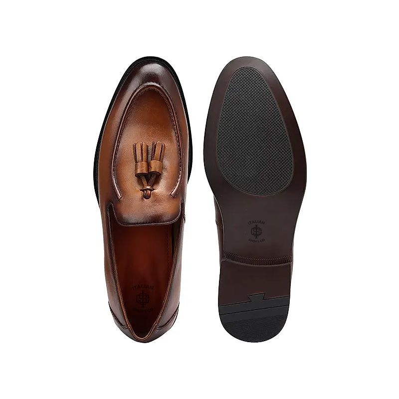 Pure Solid Leather Tassel Burgundy Loafer