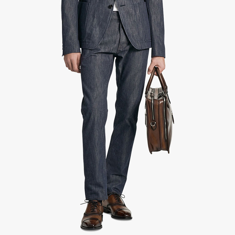 Grained Leather Black Satchel