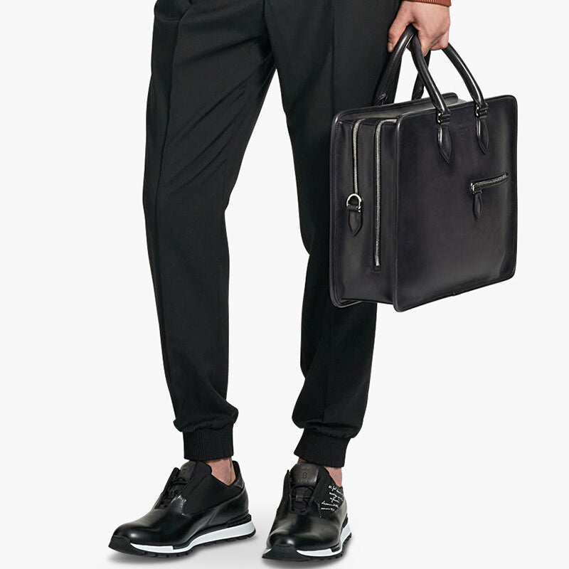 Grained Leather Brown Satchel