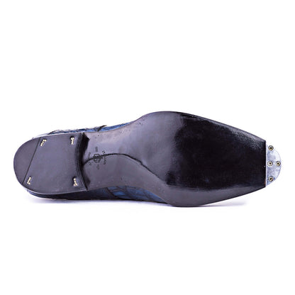 Men Leather Croc Print Double Monk Strap Shoe