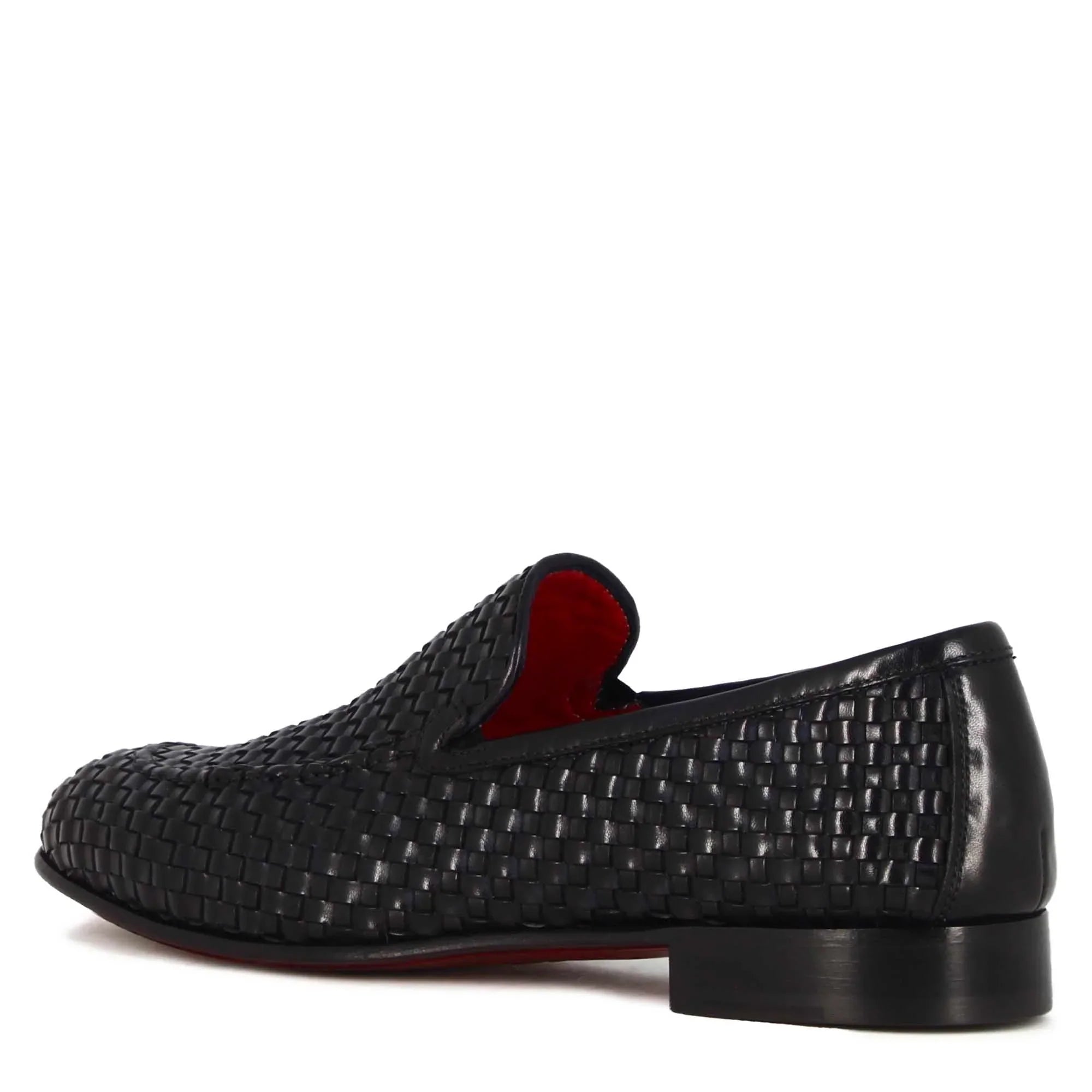 Black Woven Leather Loafer