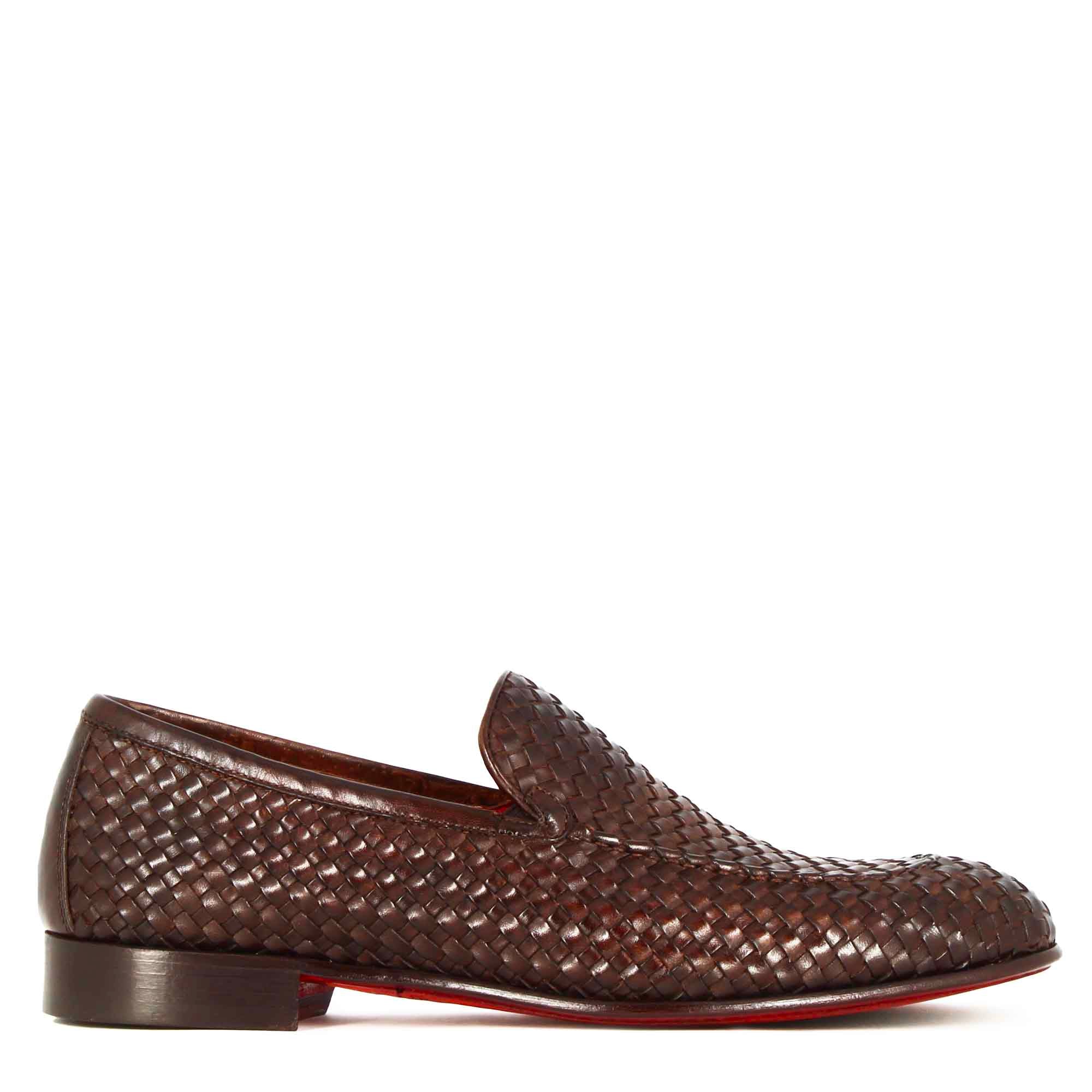 Dark Brown Woven Leather Moccasin