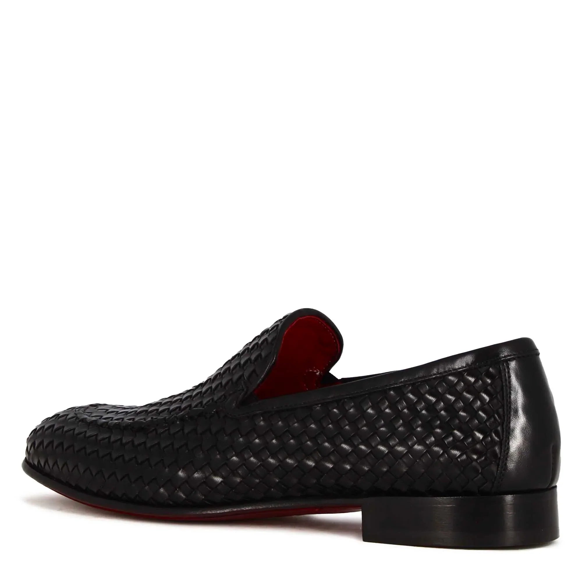 Classic Black Woven Leather Moccasin