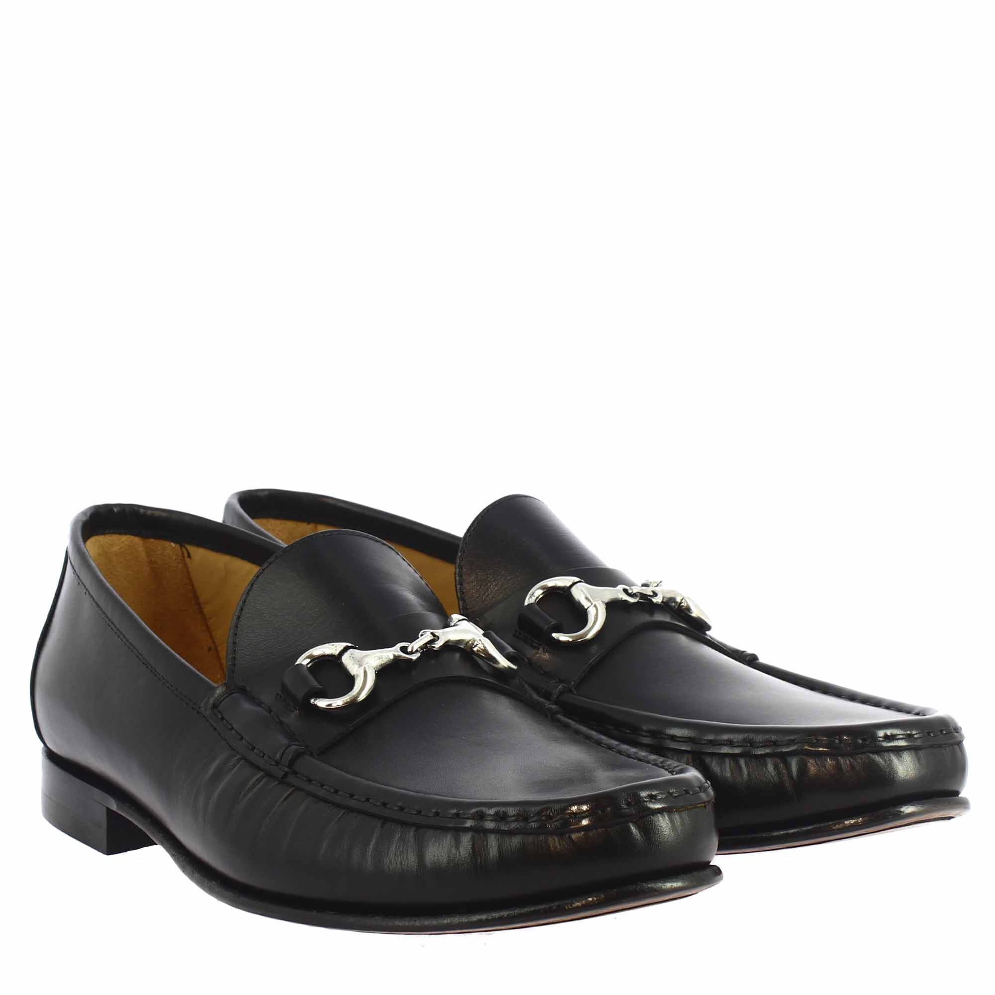 Handmade men's moccasins in black calf LEATHER