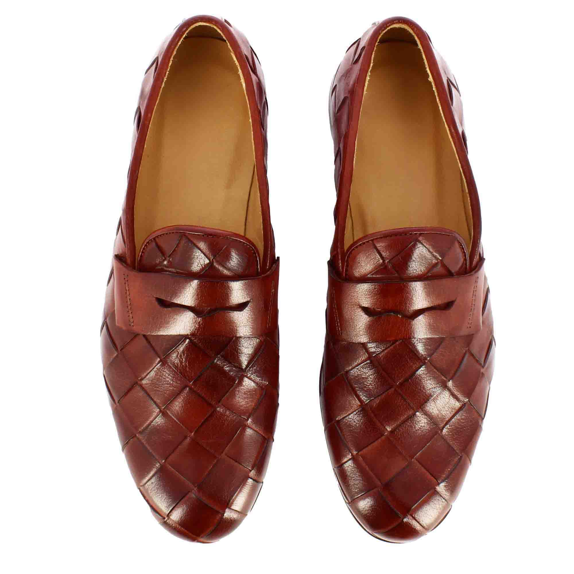 Red woven leather men's moccasin