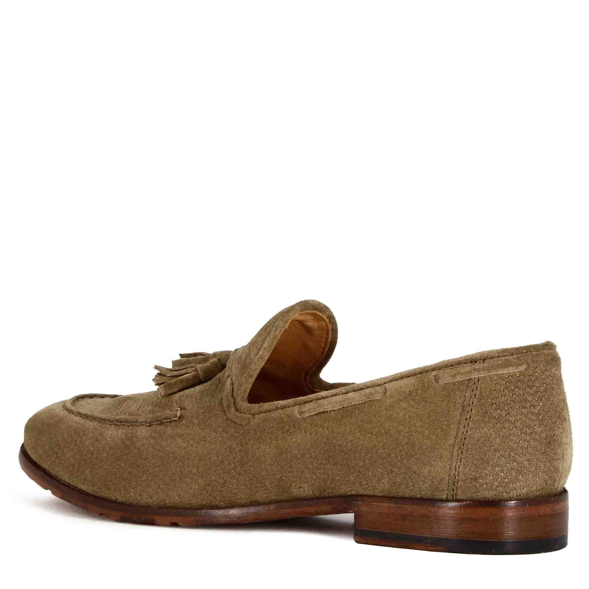 Suede Moccasin with Beige Tassels