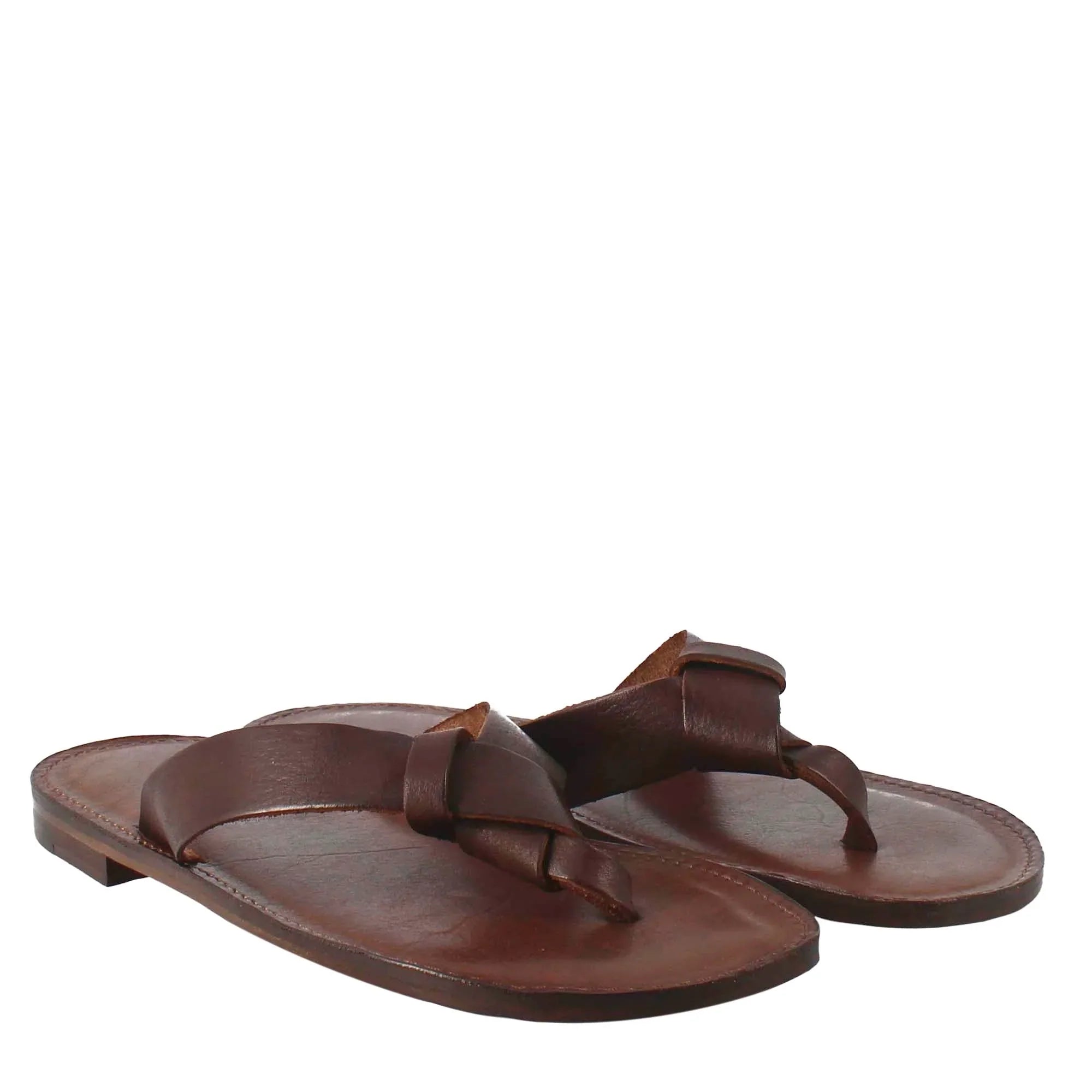 Brown Leather Gladiator Slipper for Men