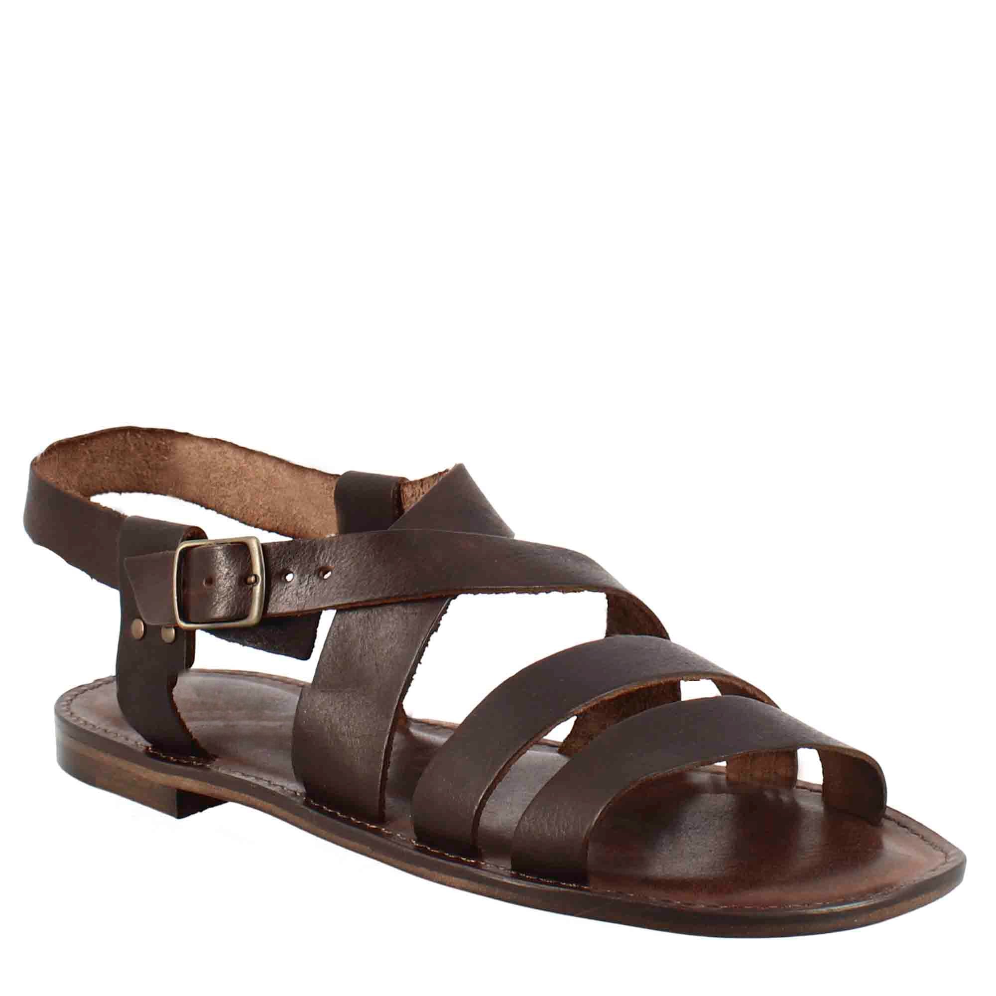 Brown Leather Gladiator Sandals for Men