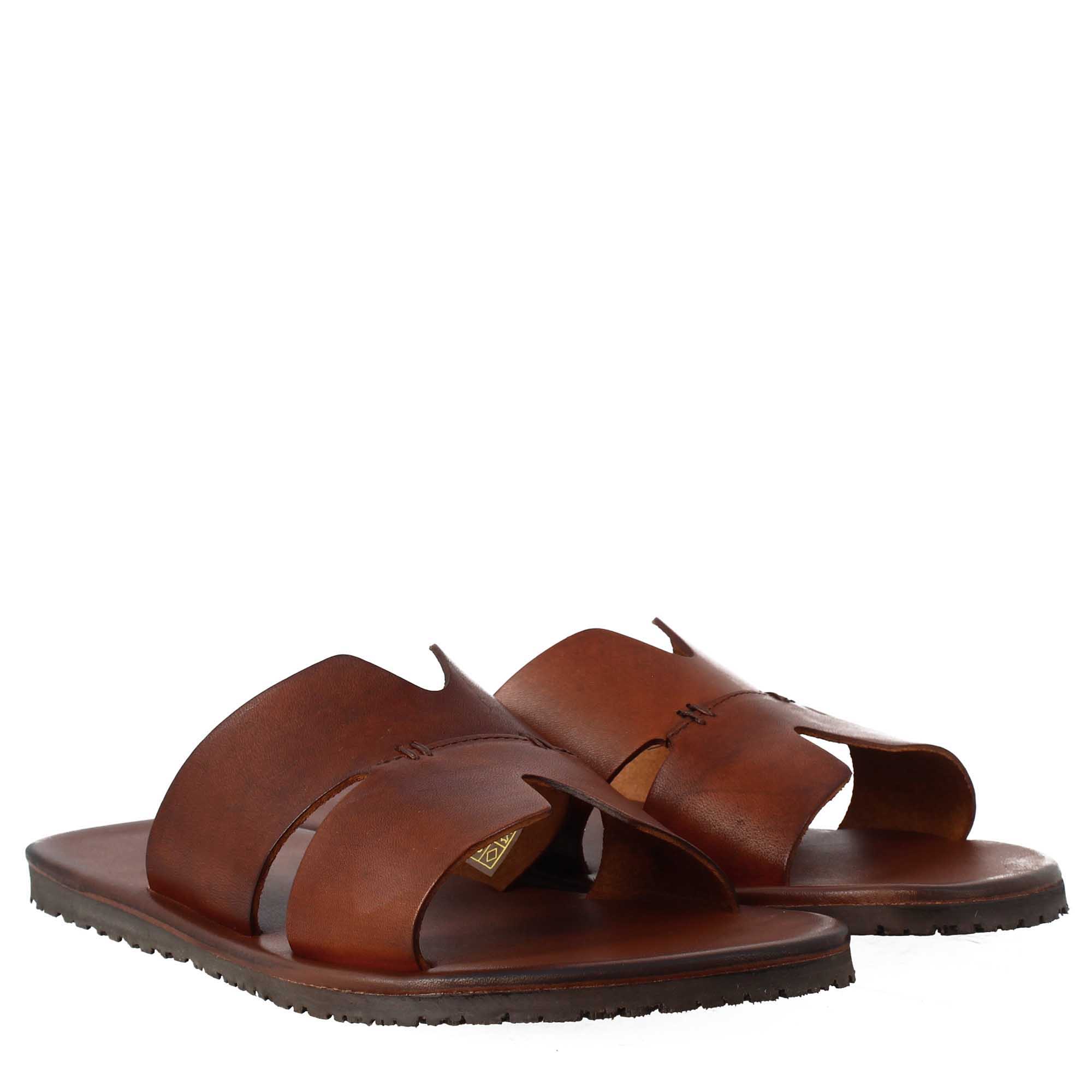 Brown Leather Handmade Slip on