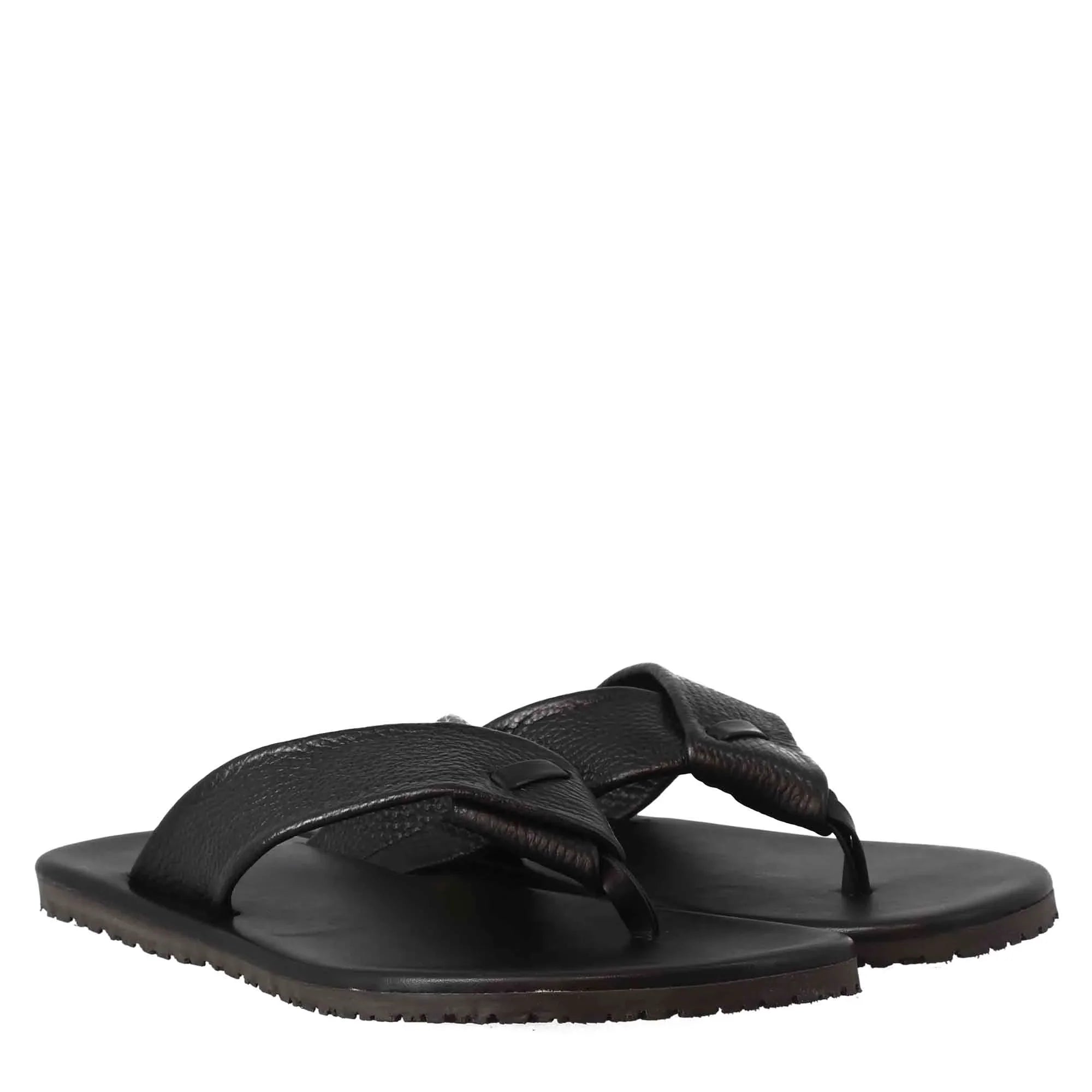 Men's Black Leather Thong Sandals