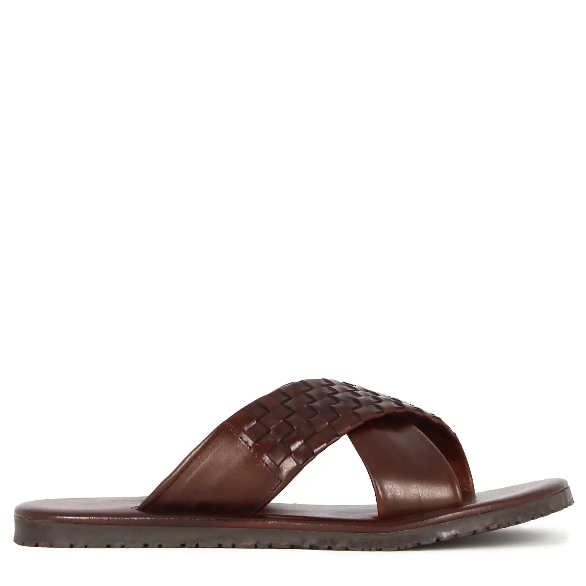 Handmade brown leather slip on