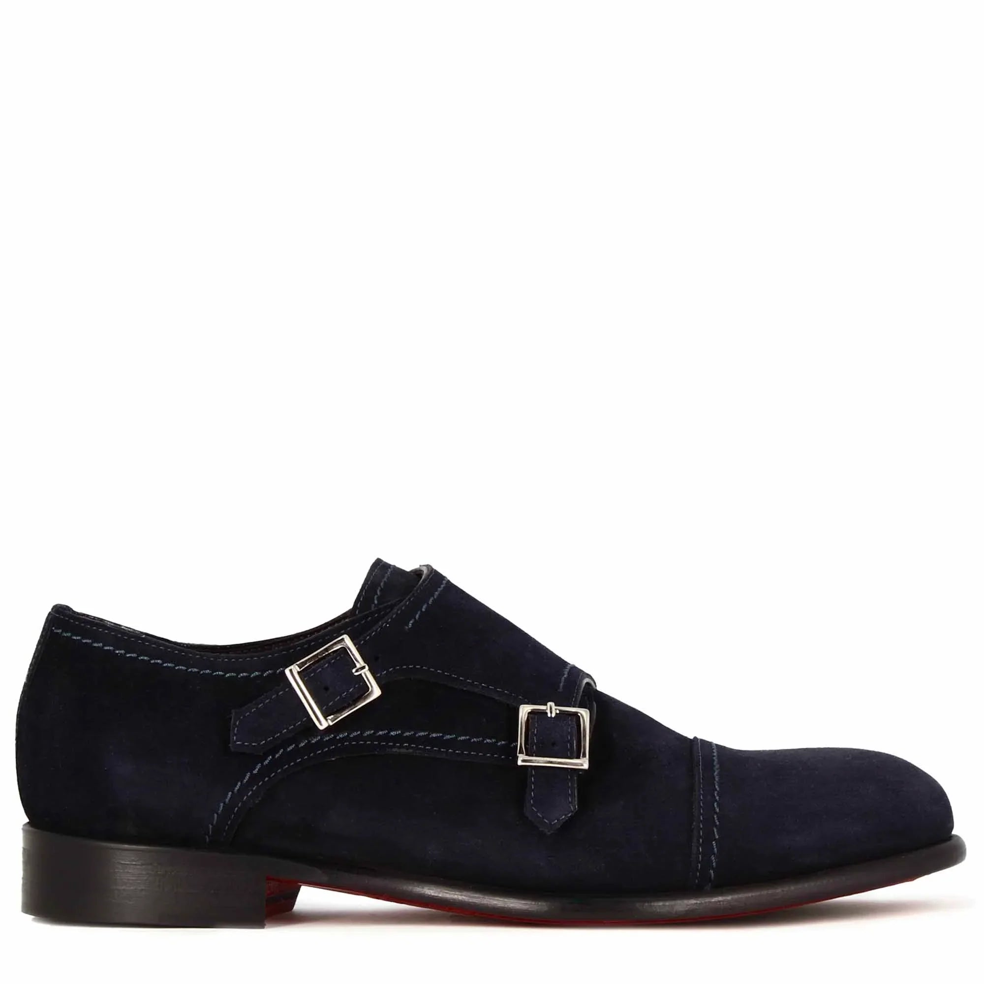 Blue Suede Double Monk Strap Shoes