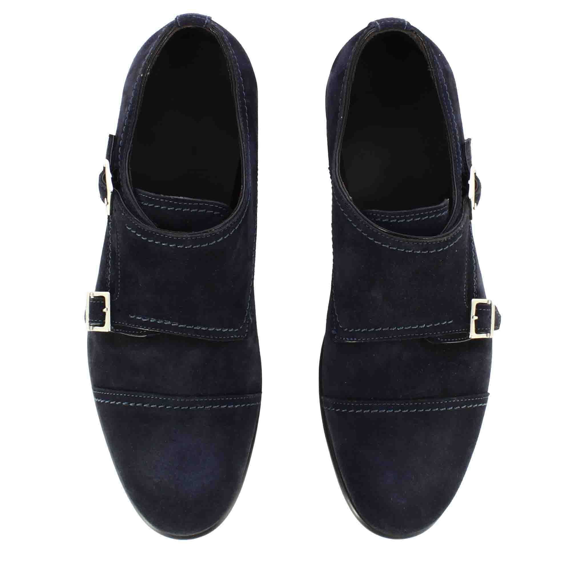 Blue Suede Double Monk Strap Shoes