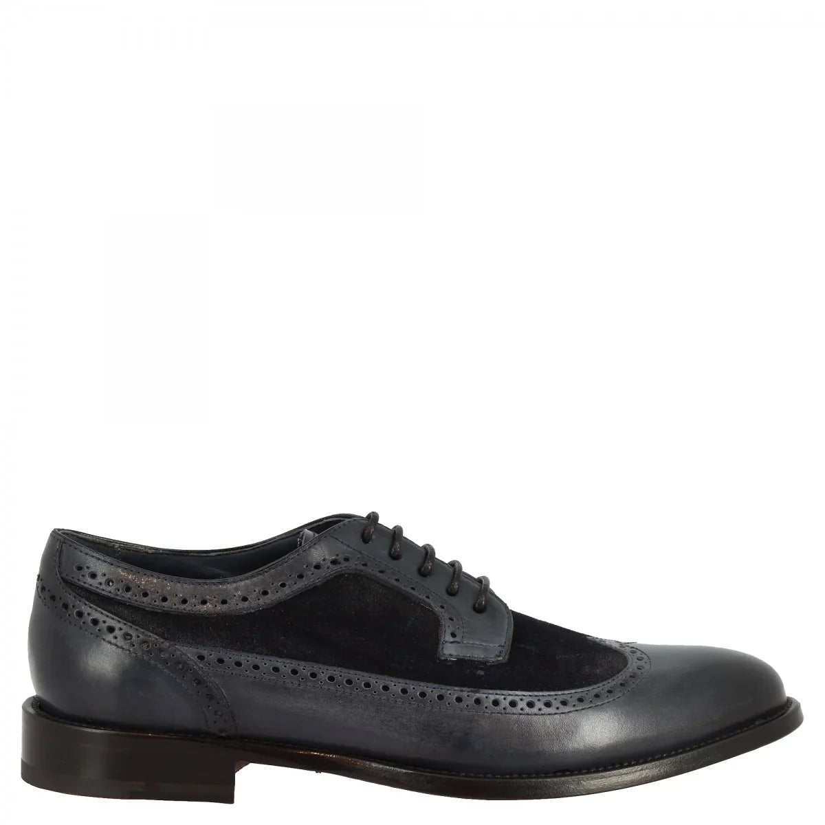 Blue calf and suede half brogues shoes