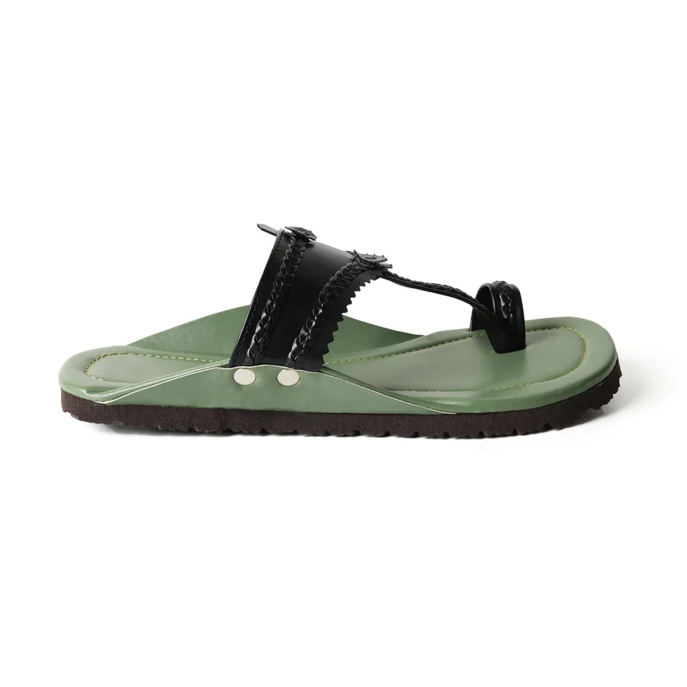 Kolhapuri Sandals - Olive Green Leather