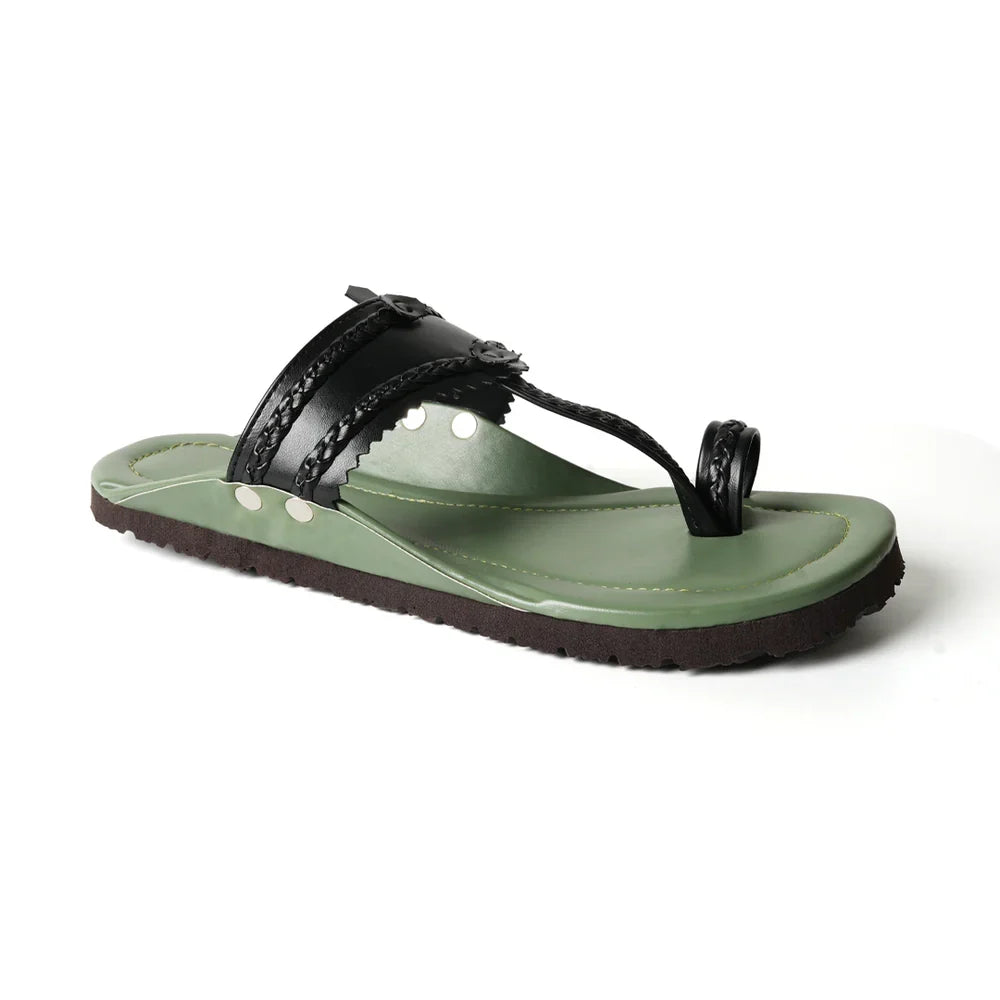Kolhapuri Sandals - Olive Green Leather