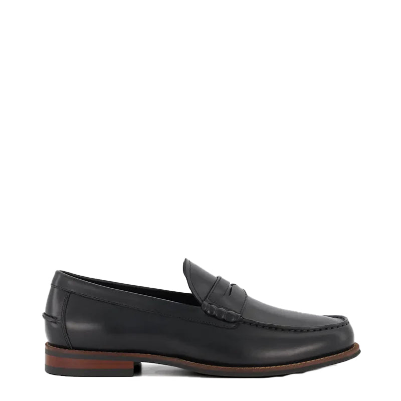 Leather Penny Trim Black Loafer For Men