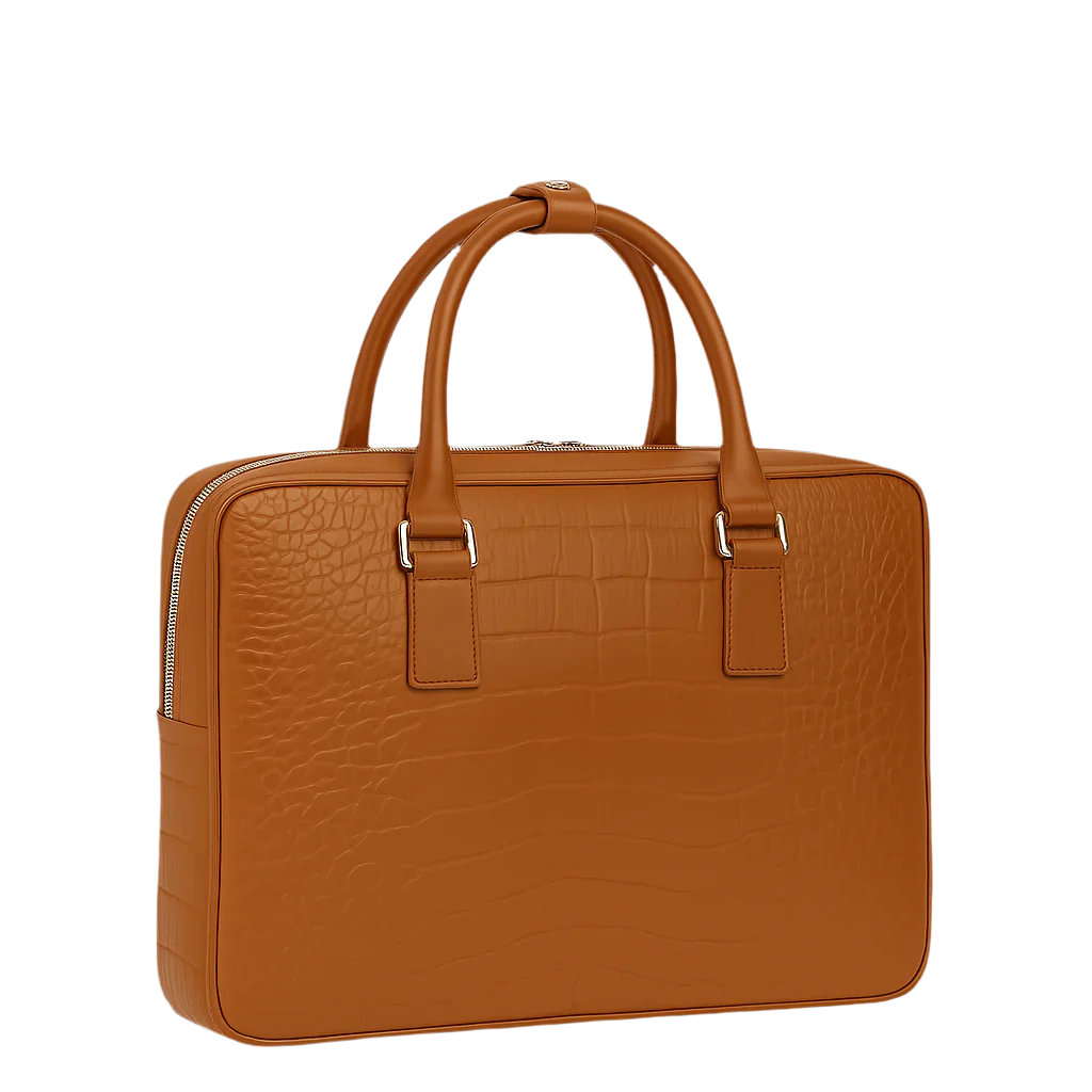 Italian Croco Leather Textured Briefcase Tan Edition