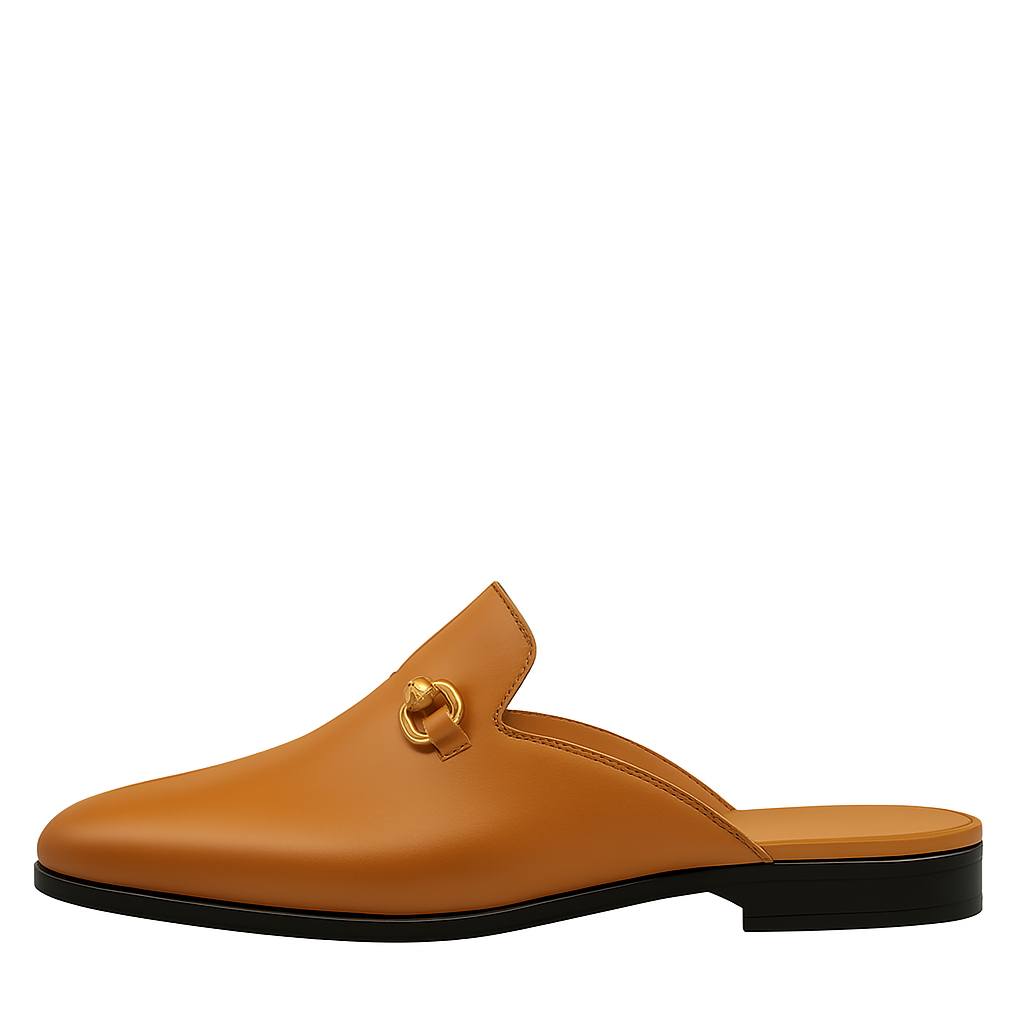 Plain Design Leather Mule Brown